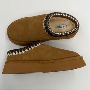 NWT Steve Madden Selena-2 Chestnut Suede Platform Fur Lined Mule Shoes Size 9